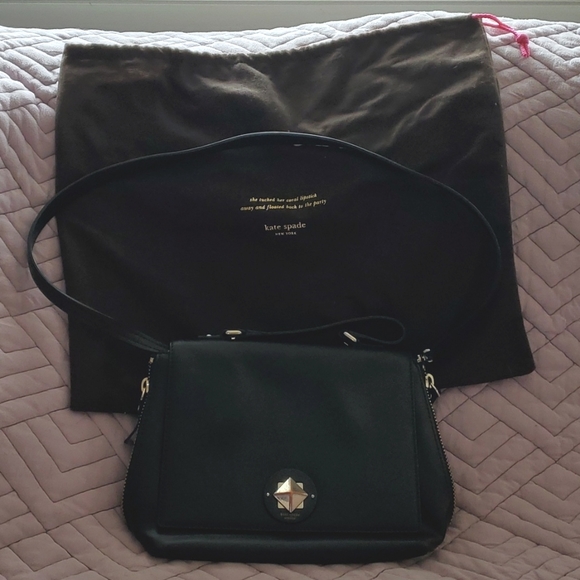 Kate Spade Medium Satchel Bag Black leather top handle flap shoulder - Picture 2 of 14